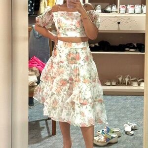Boho Floral Print Off Shoulder Crop Top Skirt Set